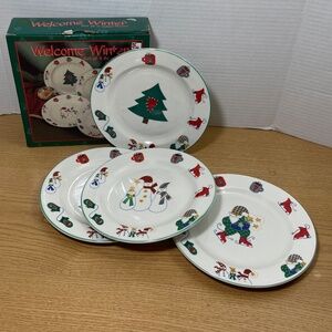Vtg Ro Gregg Welcome Winter Christmas Salad Desert Plates Kmart 1998 Set 4 7.5"